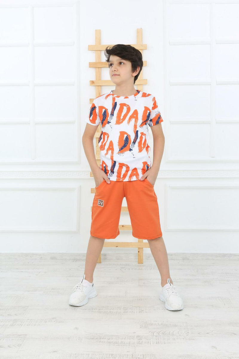 Casual DV T-Shirt Shorts for Boys Set-2 Pcs Set - Orange TK8800 - Tuzzut.com Qatar Online Shopping