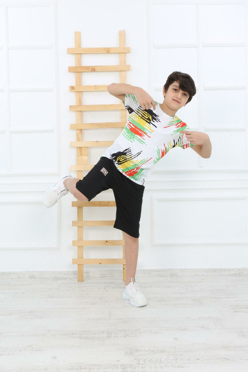 Casual DV T-Shirt Shorts for Boys Set-2 Pcs Set - Black TK8820 - Tuzzut.com Qatar Online Shopping