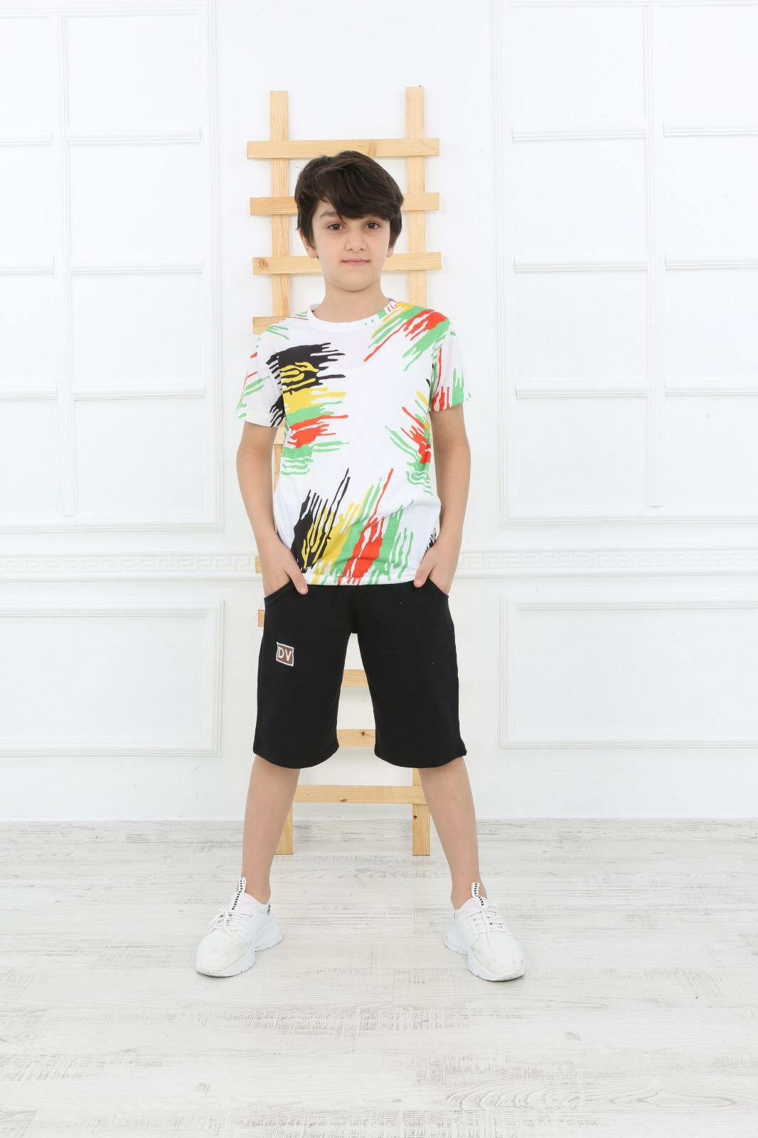 Casual DV T-Shirt Shorts for Boys Set-2 Pcs Set - Black TK8820 Casual DV T-Shirt Shorts for Boys Set-2 Pcs Set - Black TK8820