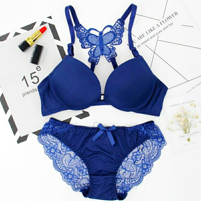 Beautiful Butterfly Bridal Wired Lingerie Blue - Tuzzut.com Qatar Online Shopping