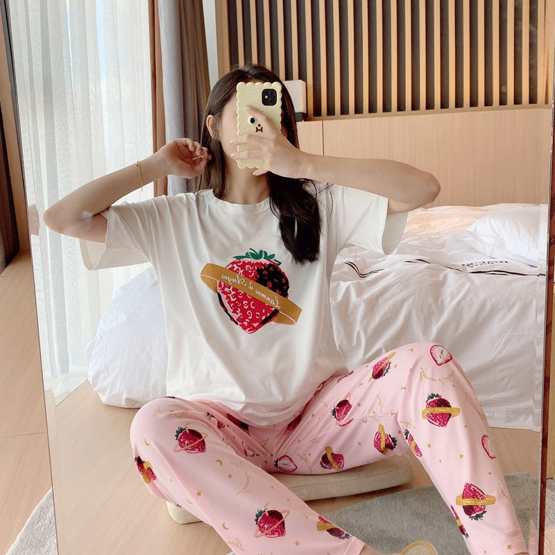 Cute Strawberry Loose Short Sleeve Casual Homewear Pajamas - 3020 - Tuzzut.com Qatar Online Shopping