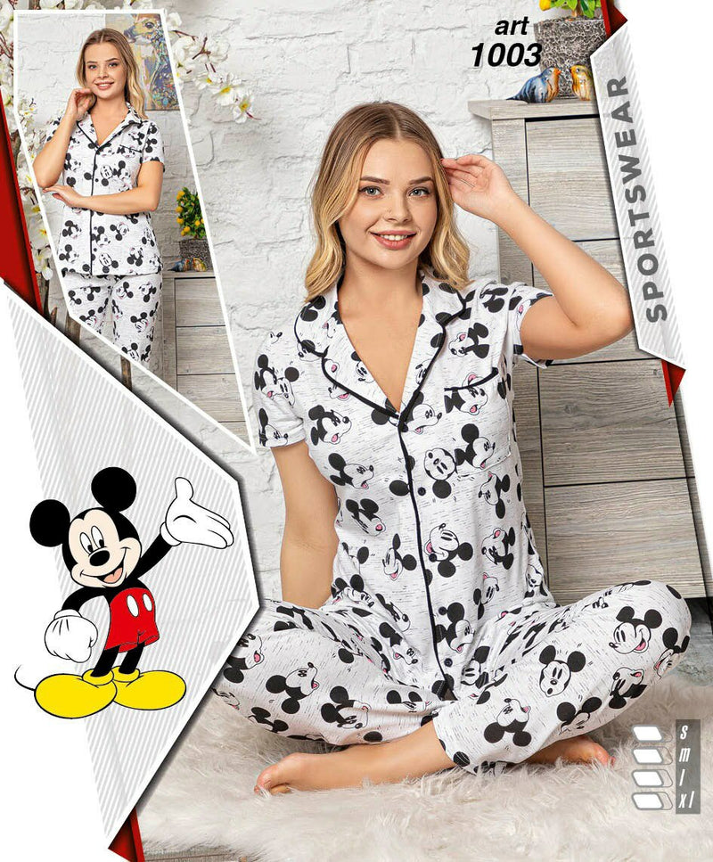 Women's Micky Mouse Night Suit/ Pyjama set Black - 1003 - Tuzzut.com Qatar Online Shopping