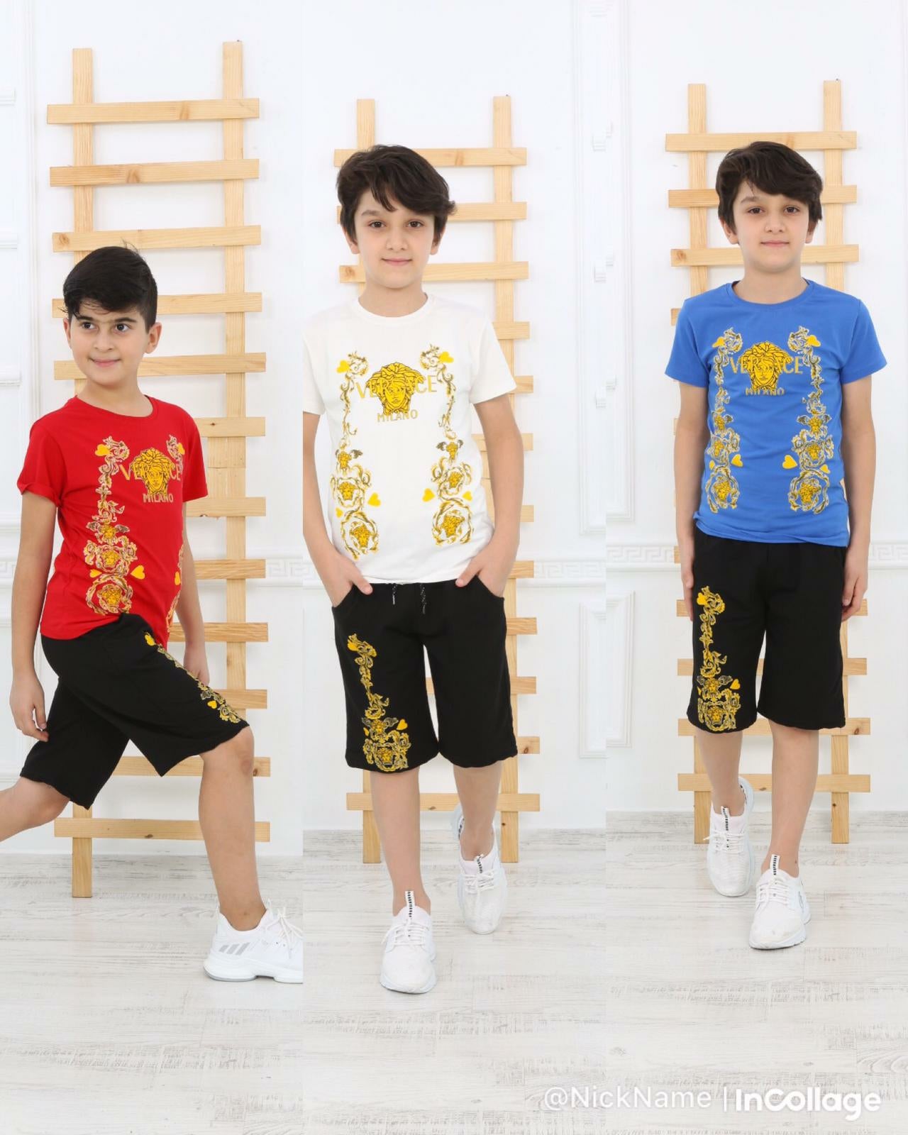 Casual T-Shirt Shorts Versace for Boys Set - Red TK6600 Casual T-Shirt Shorts Versace for Boys Set - Red TK6600