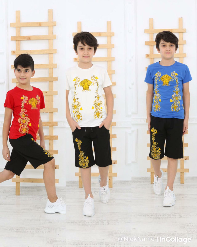 Casual T-Shirt Shorts Versace for Boys Set - Red TK6600 - Tuzzut.com Qatar Online Shopping