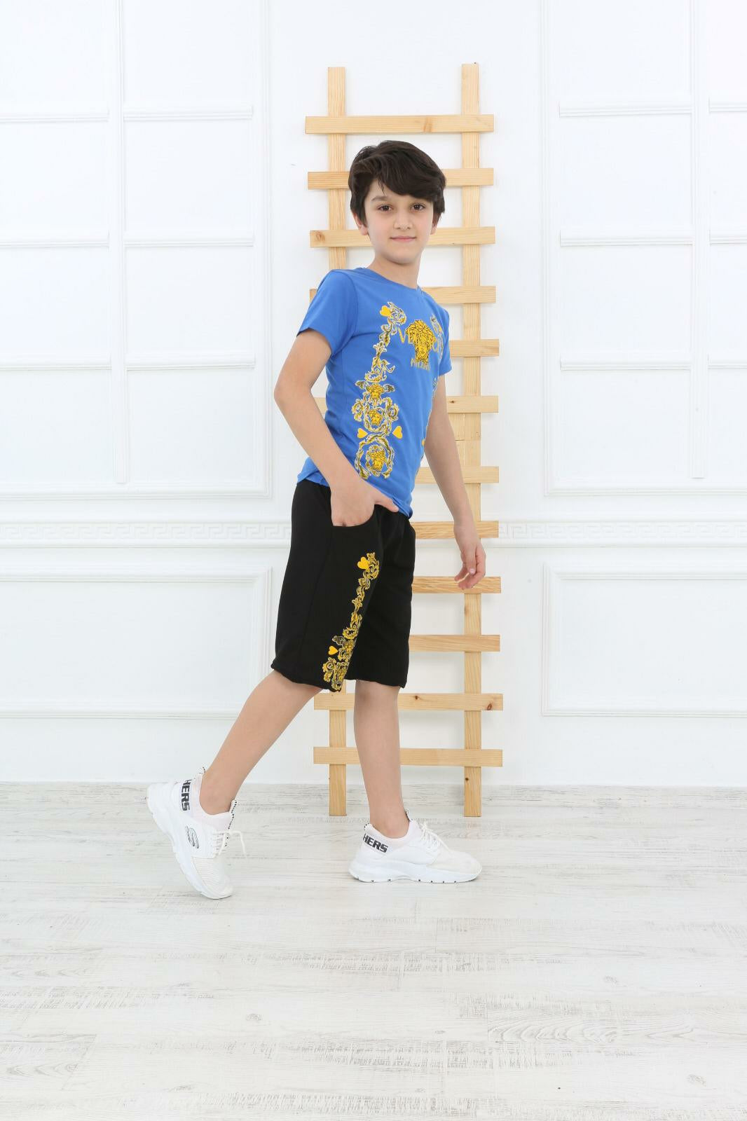 Casual T-Shirt Shorts Versace for Boys Set - Blue TK6620 Casual T-Shirt Shorts Versace for Boys Set - Blue TK6620