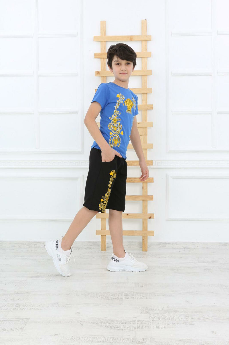 Casual T-Shirt Shorts Versace for Boys Set - Blue TK6620 - Tuzzut.com Qatar Online Shopping