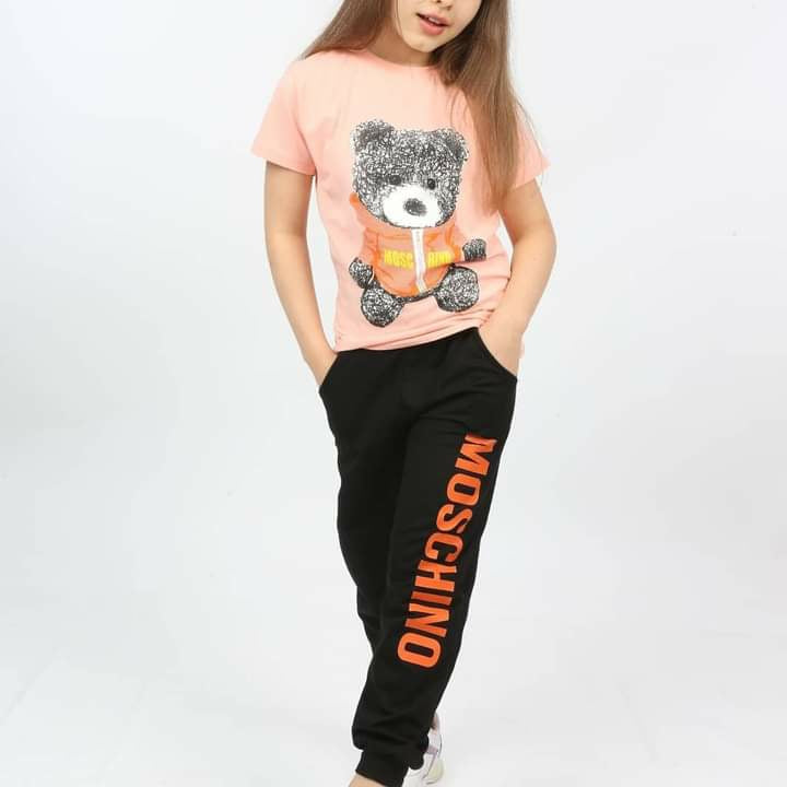 Moschino Girls Top Short Pant- 2pcs Set  Pink TK4400 - Tuzzut.com Qatar Online Shopping