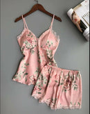 Women’s Floral Printed Lace-Trim Pajama Set (Cami Top + Shorts) - Tuzzut.com Qatar Online Shopping