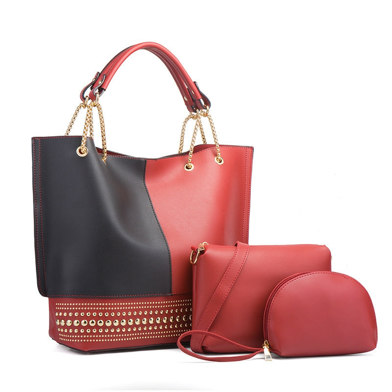 Rivet Multi Colour Large Capacity Women's Handbags 3 Pcs Set - EG242 - Tuzzut.com Qatar Online Shopping