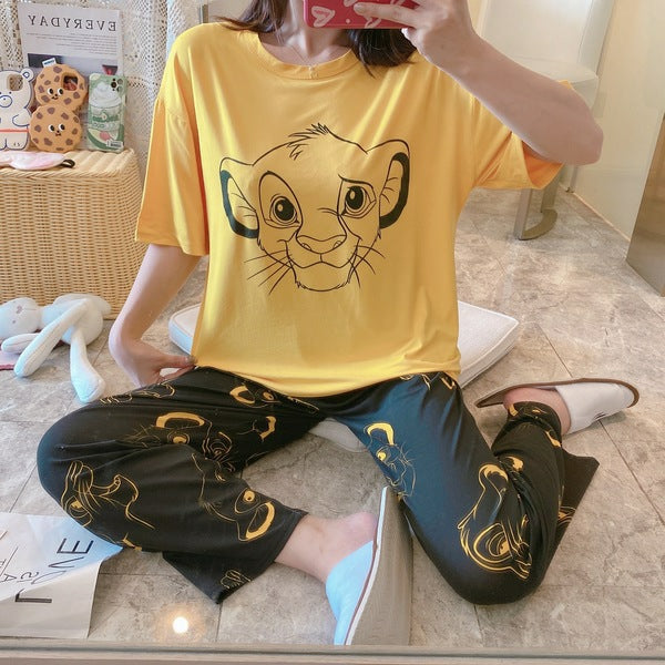 Simba Loose Short Sleeve Casual Homewear Pajamas Yellow - 9014 - TUZZUT Qatar Online Store