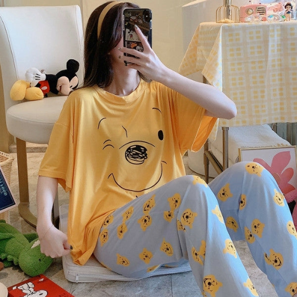 Teddy Loose Short Sleeve Casual Homewear Pajamas Yellow - 3017 - Tuzzut.com Qatar Online Shopping