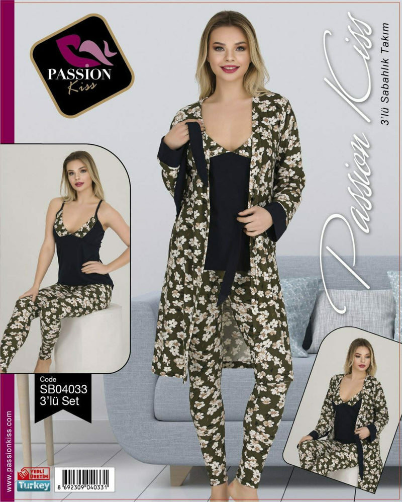 Women's Nightwear with Gown 3 Pcs Set - SB04033 - Tuzzut.com Qatar Online Shopping