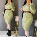 Turkish Knitted Semi-Wool Elastic Dress with Belt - Tuzzut.com Qatar Online Shopping