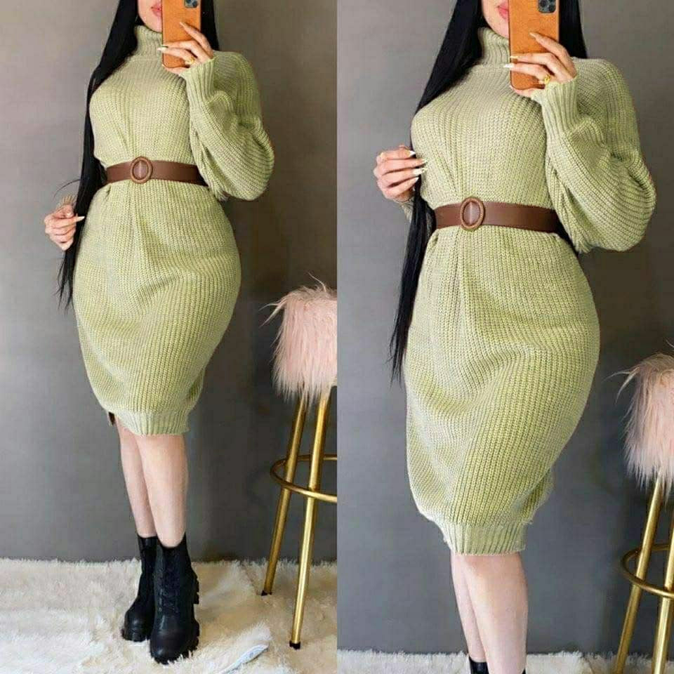 Turkish Knitted Semi-Wool Elastic Dress with Belt Turkish Knitted Semi-Wool Elastic Dress with Belt