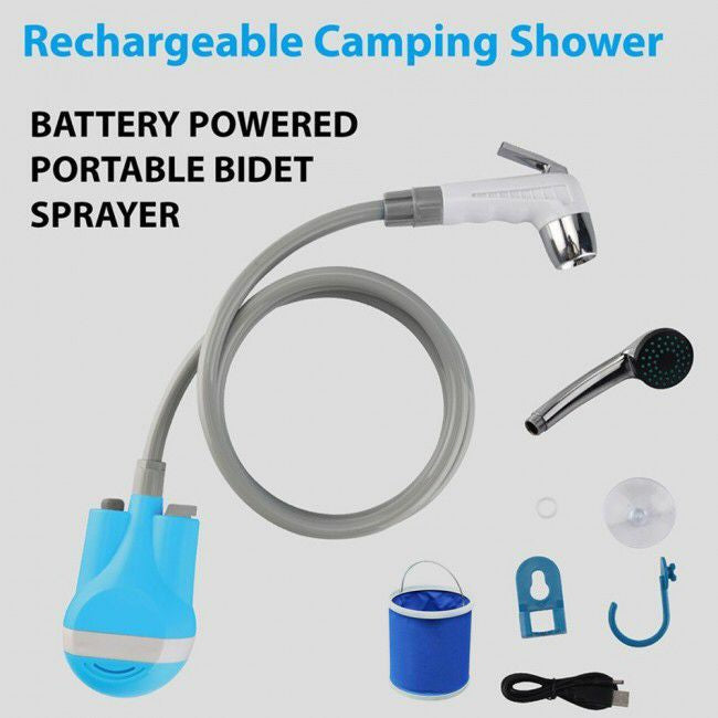 Rechargeable Camping Shower Portable Bidet Sprayer with Foldable Bucket - Tuzzut.com Qatar Online Shopping