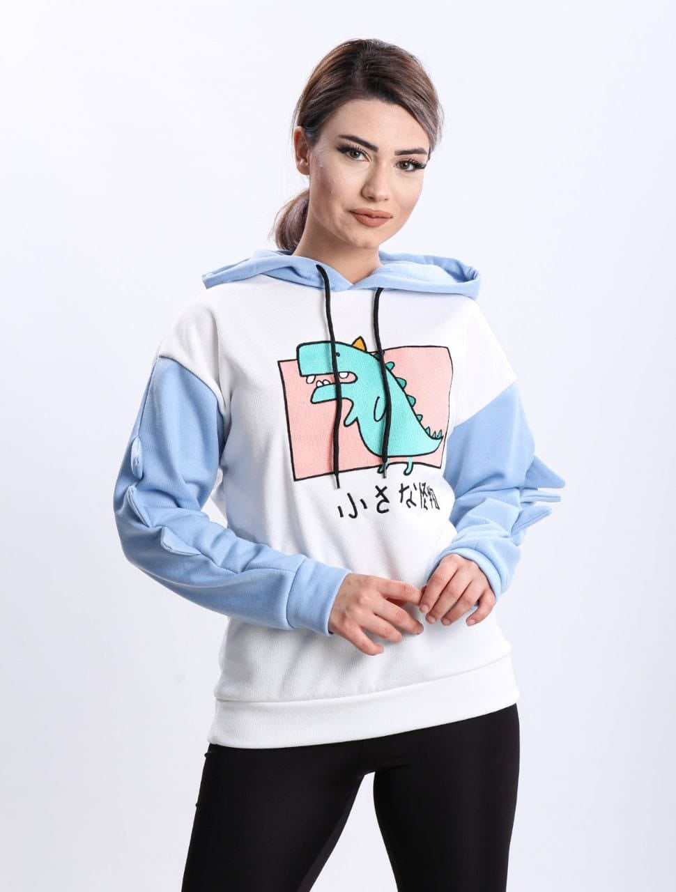 Turkish Dinosaur Cartoon Hoodie Women Fashion Sweatshirt - Blue Turkish Dinosaur Cartoon Hoodie Women Fashion Sweatshirt - Blue