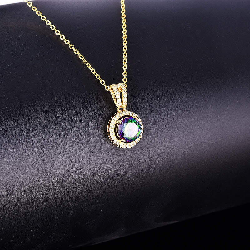 Women's Fashion Round Gemstone Pendant Necklace Jewelry NR-210G - Tuzzut.com Qatar Online Shopping