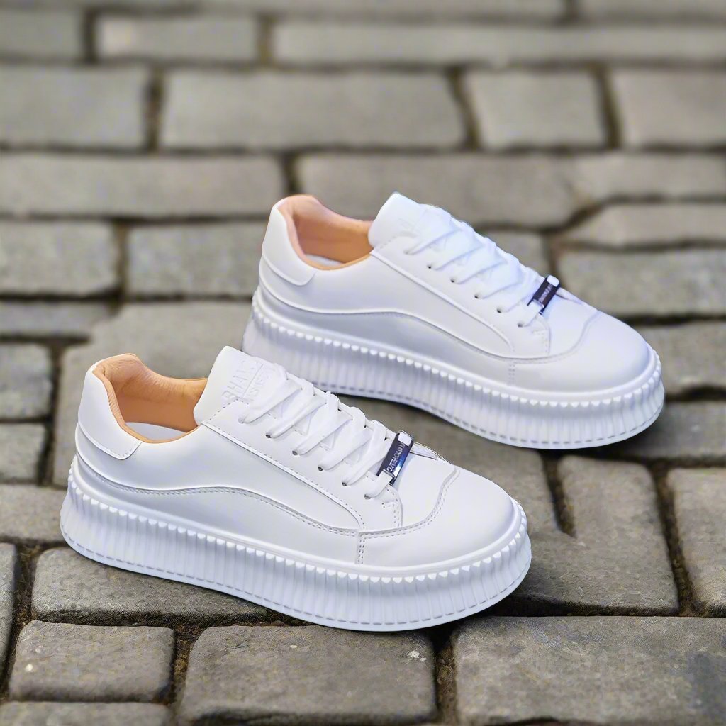 Women's White High Soled Sneaker Fashion Casual Shoes - BF001 Women's White High Soled Sneaker Fashion Casual Shoes - BF001