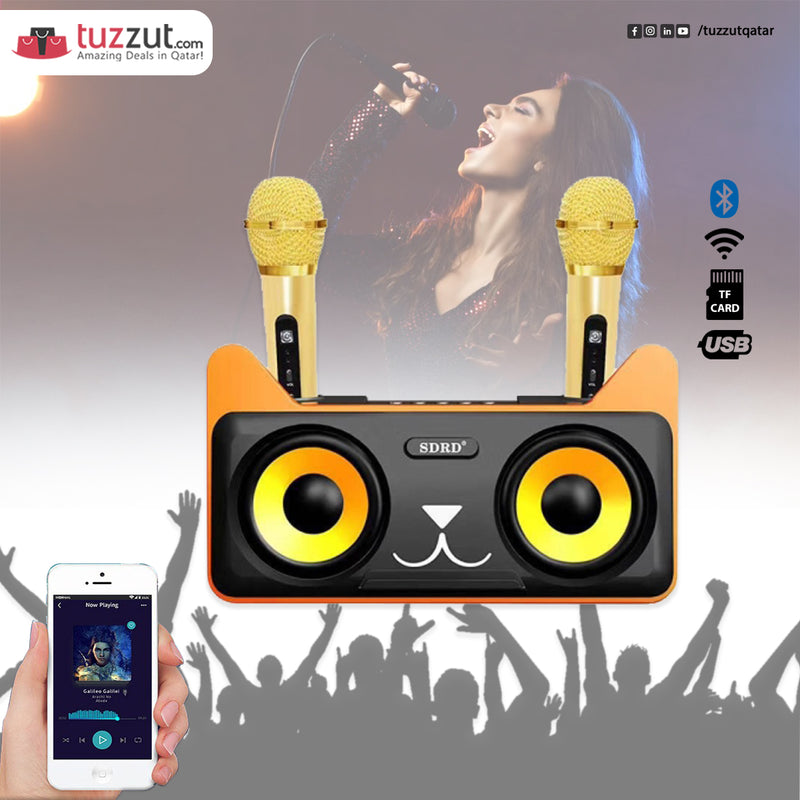 SDRD SD-305 Family KTV Portable Wireless Live Dual Microphone + Bluetooth Speaker - Tuzzut.com Qatar Online Shopping