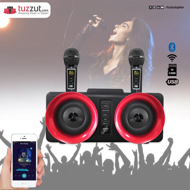 SDRD SD-307 Wireless Bluetooth Karaoke Family speaker with Dual Microphones - TUZZUT Qatar Online Store