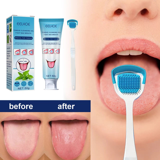 Tongue Cleaning Kit -Tongue Cleaning Gel with Silicone Brush - Tuzzut.com Qatar Online Shopping