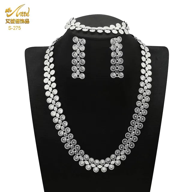 Nigerian Bridal Jewelry Set Silver Color Dubai Style Necklace And Earrings For Women S4466659 - Tuzzut.com Qatar Online Shopping