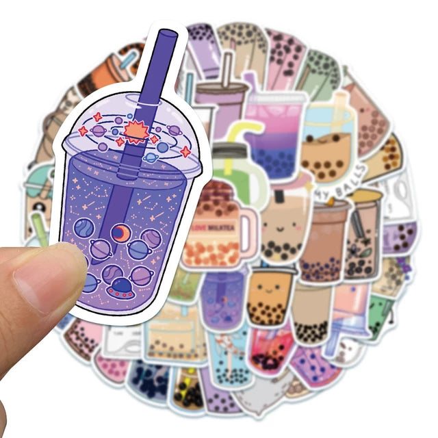 50PCS Pearl Milk Tea Cup Cute Graffiti Sticker - Tuzzut.com Qatar Online Shopping