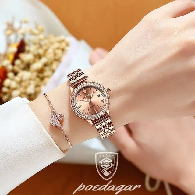 POEDAGAR Women Watch Rose Gold Stainless Stain Date Quartz Watches
-S4689263 - Tuzzut.com Qatar Online Shopping