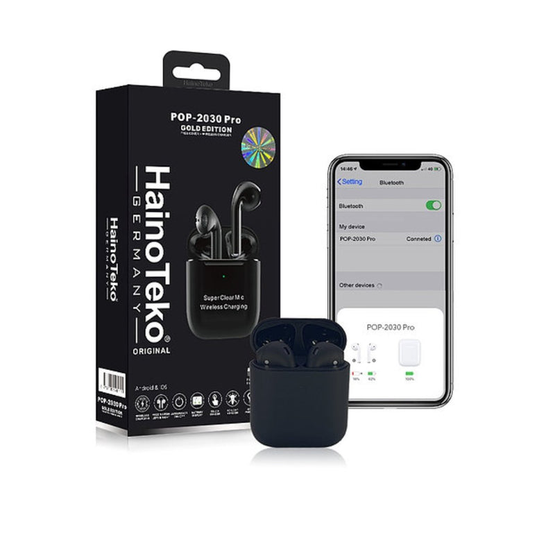 Haino Teko POP 2030 Pro Gold Edition Bluetooth Earphone with Case + Wireless Charger - TUZZUT Qatar Online Store