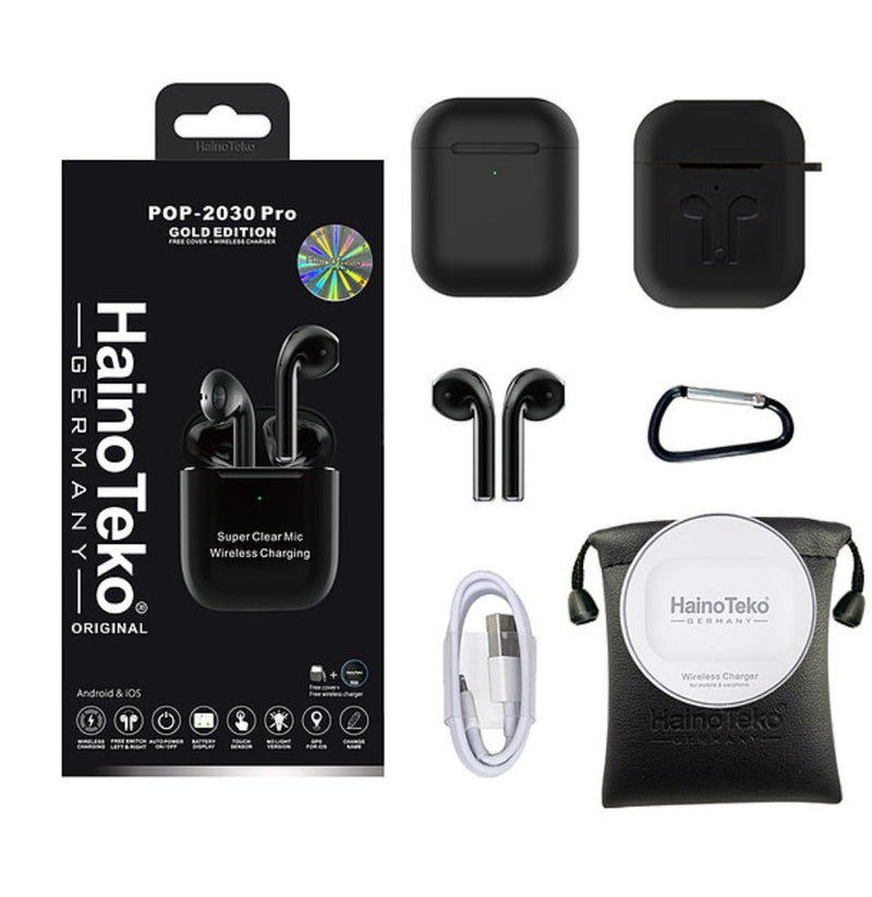 Haino Teko POP 2030 Pro Gold Edition Bluetooth Earphone with Case + Wireless Charger - Tuzzut.com Qatar Online Shopping