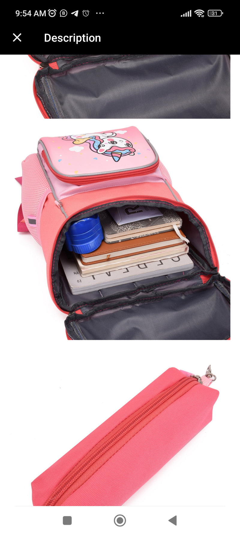 Girls Unicorn 14" Oxford Backpacks Children Cartoon Students Cute School Bag with Pen Bag - Tuzzut.com Qatar Online Shopping