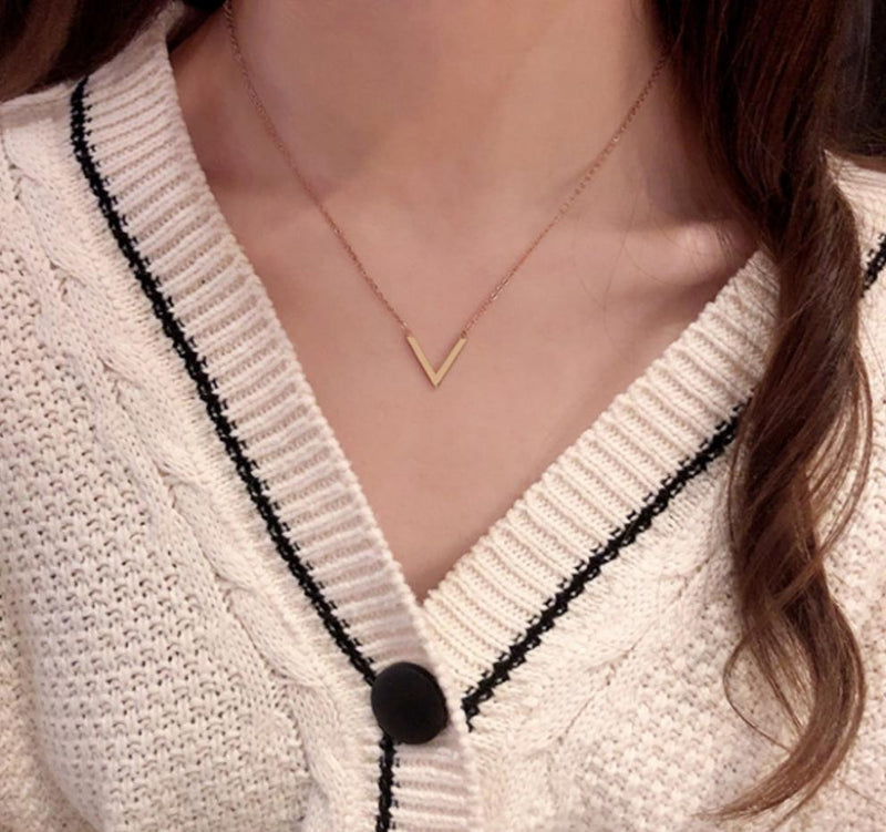 Simple V Letter Women Fashion Necklace - S3717357 - Tuzzut.com Qatar Online Shopping