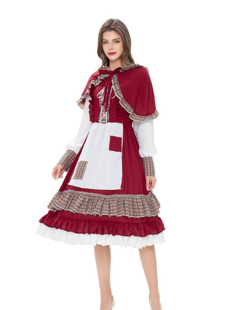 Women Little Red Riding Hood Cosplay Costume Pastoral Manor Farm Maid Costume Party Performance Costume (Capcloak+cloths) Size - S - Tuzzut.com Qatar Online Shopping