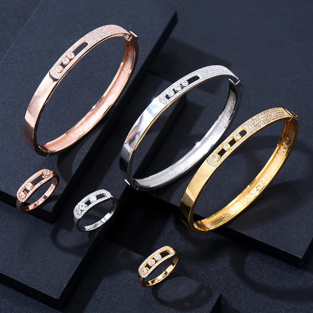 Big Fashion Luxury 2pc Bangle Ring Jewelry Set For Women Wedding Zircon Indian African Bridal Jewelry Set - Tuzzut.com Qatar Online Shopping