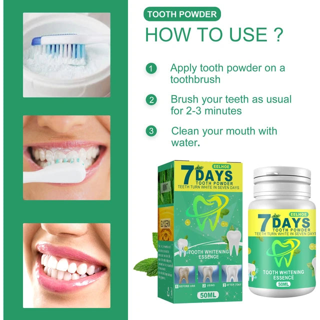 EELHOE - 7 Day Teeth Whitening Powder, Oral Care, Clean Breath, Stains Removal, Fresh Breath, 50ml - Tuzzut.com Qatar Online Shopping