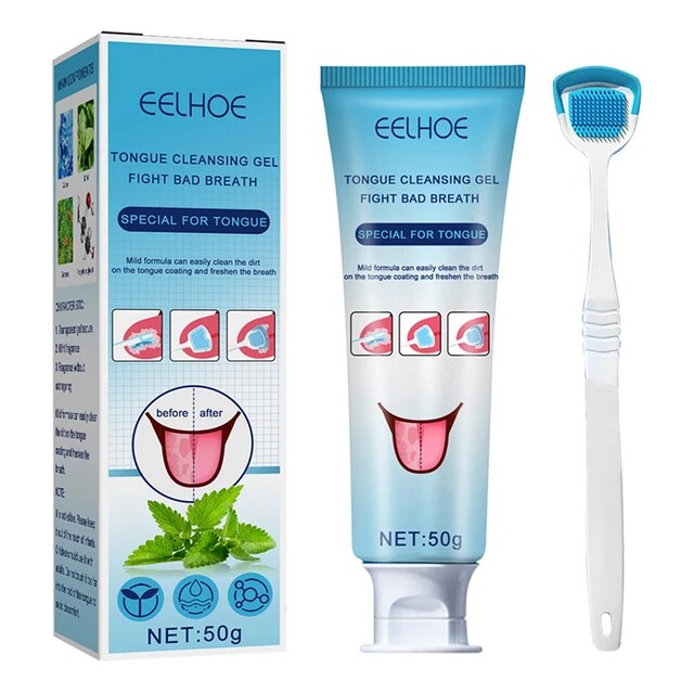 Tongue Cleaning Kit -Tongue Cleaning Gel with Silicone Brush - Tuzzut.com Qatar Online Shopping