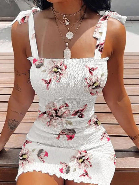 Sexy Women's Bodycon Dress New Summer Fashion White Sling Strapless Folds Mini Slim Pencil Print Tank Dresses For Women X4543085 - Tuzzut.com Qatar Online Shopping