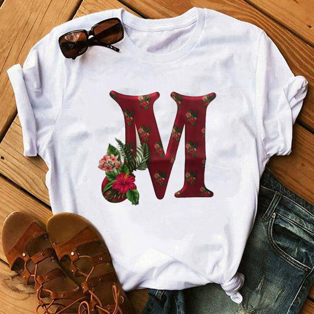 Spring Alphabet with Pink Flowers D Print T Shirt Women T Shirt Customize Name T Shirt Short Sleeve Female Woman Tee Top S4658281 Spring Alphabet with Pink Flowers D Print T Shirt Women T Shirt Customize Name T Shirt Short Sleeve Female Woman Tee Top S4658281