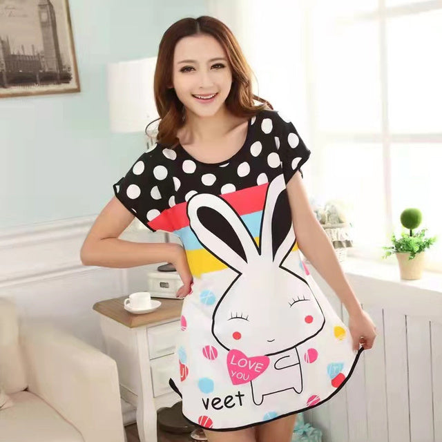 Summer Cute Cartoon Women Sleepwear Thin Short Sleeve Printing Nightdress Women's Nightgown Sleepwear Night Dress Loungewear X4437473 Summer Cute Cartoon Women Sleepwear Thin Short Sleeve Printing Nightdress Women's Nightgown Sleepwear Night Dress Loungewear X4437473