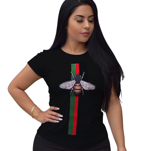 Summer New Women's Hot Short Sleeve Crew Neck Fashion Temperament Tight Print Street Trend Joker Ladies T-shirt S4724216 Summer New Women's Hot Short Sleeve Crew Neck Fashion Temperament Tight Print Street Trend Joker Ladies T-shirt S4724216