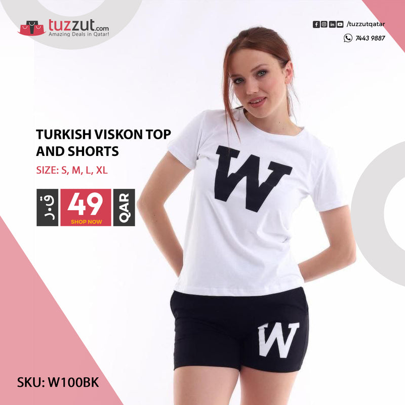 Turkish Viskon Top and Shorts W - Black - Tuzzut.com Qatar Online Shopping