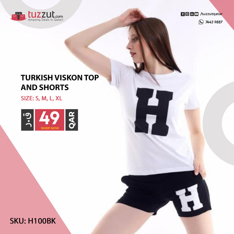 Turkish Viskon Top and Shorts H - Black - Tuzzut.com Qatar Online Shopping