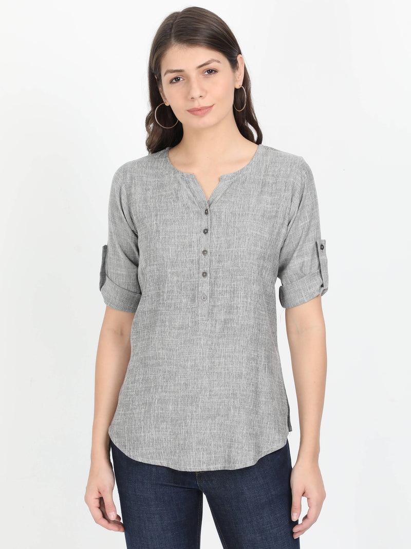 Women Grey Casual Top - Plain - Tuzzut.com Qatar Online Shopping