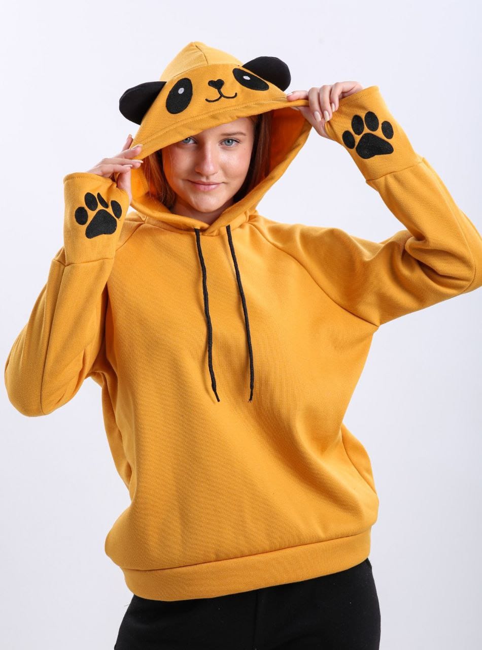 Turkish Cute Panda Hoodie Women Fashion Sweatshirt- Mustard Yellow Turkish Cute Panda Hoodie Women Fashion Sweatshirt- Mustard Yellow