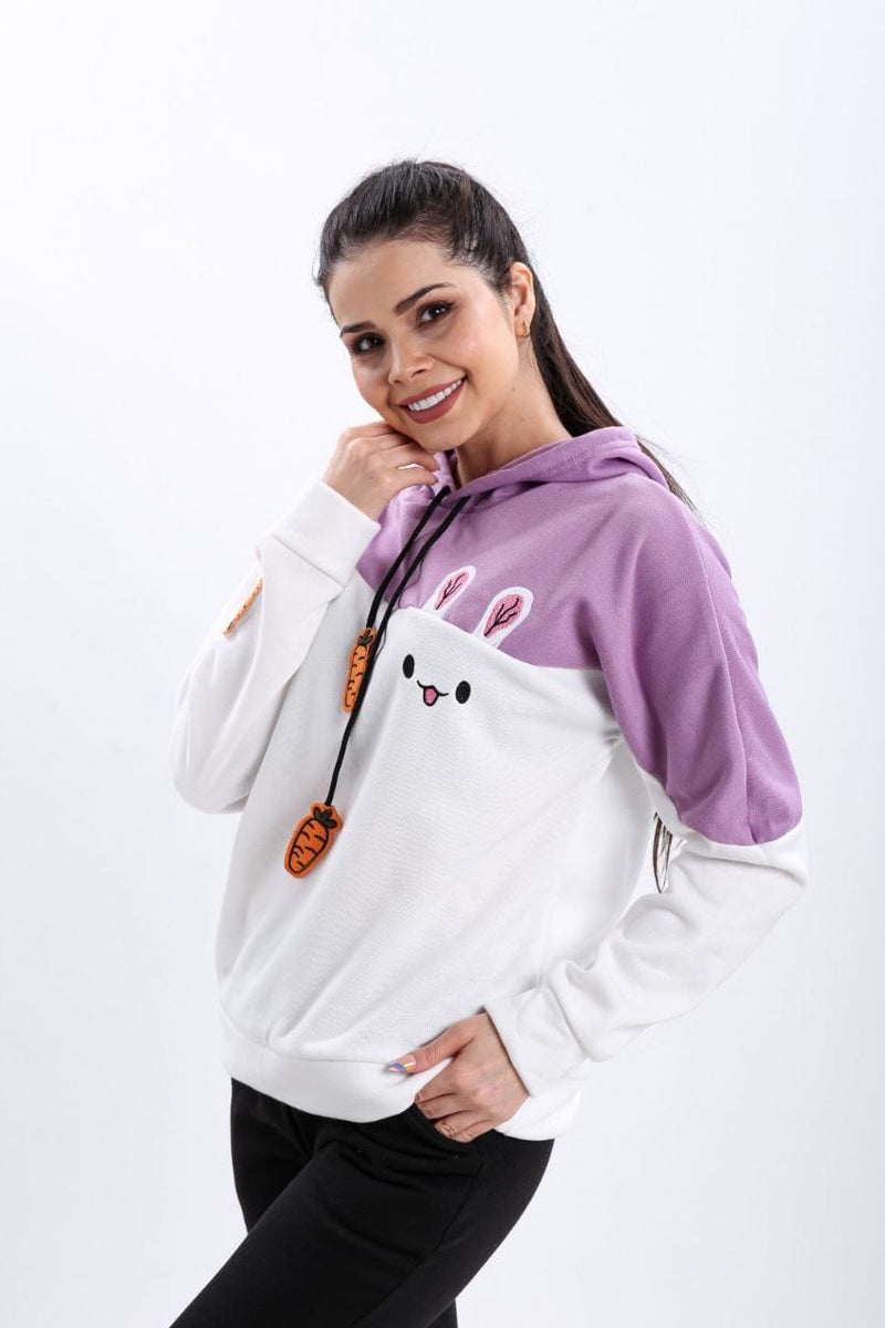 Turkish Funny Bunny Hoodie Women Fashion Sweatshirt - Violet - Tuzzut.com Qatar Online Shopping