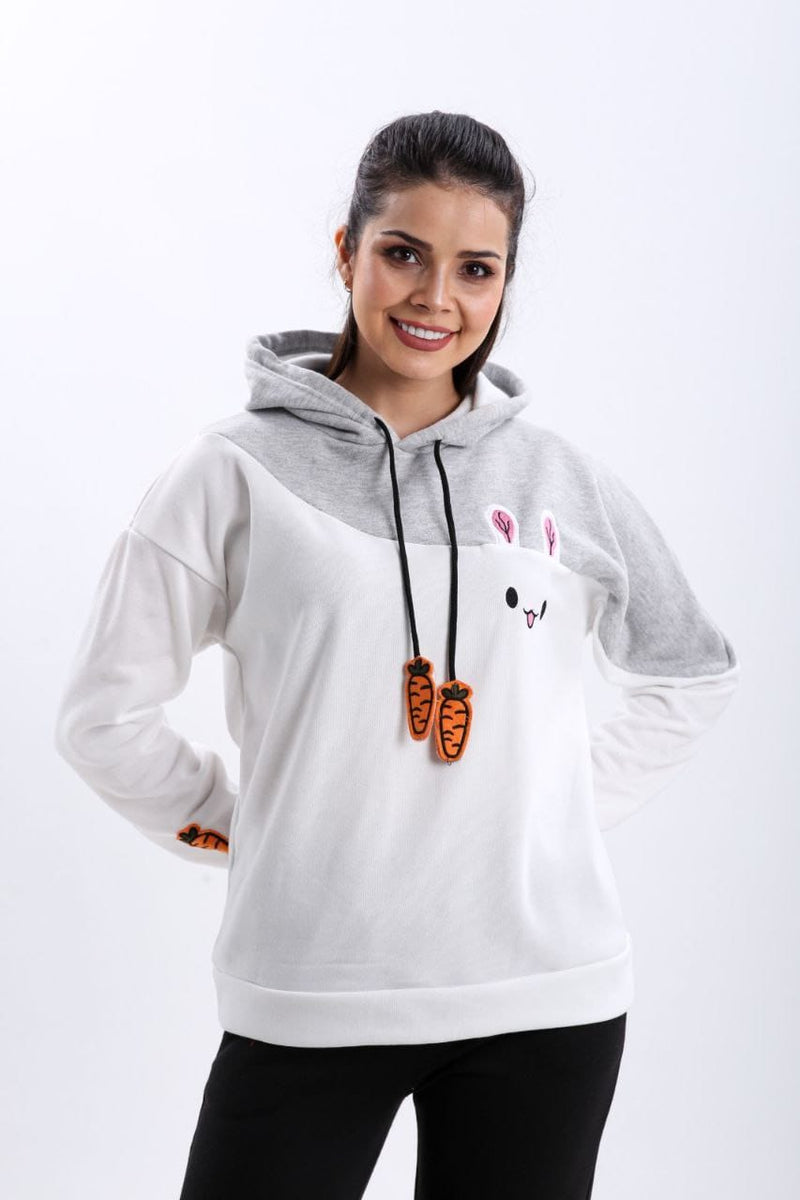 Turkish Funny Bunny Hoodie Women Fashion Sweatshirt - Grey - Tuzzut.com Qatar Online Shopping