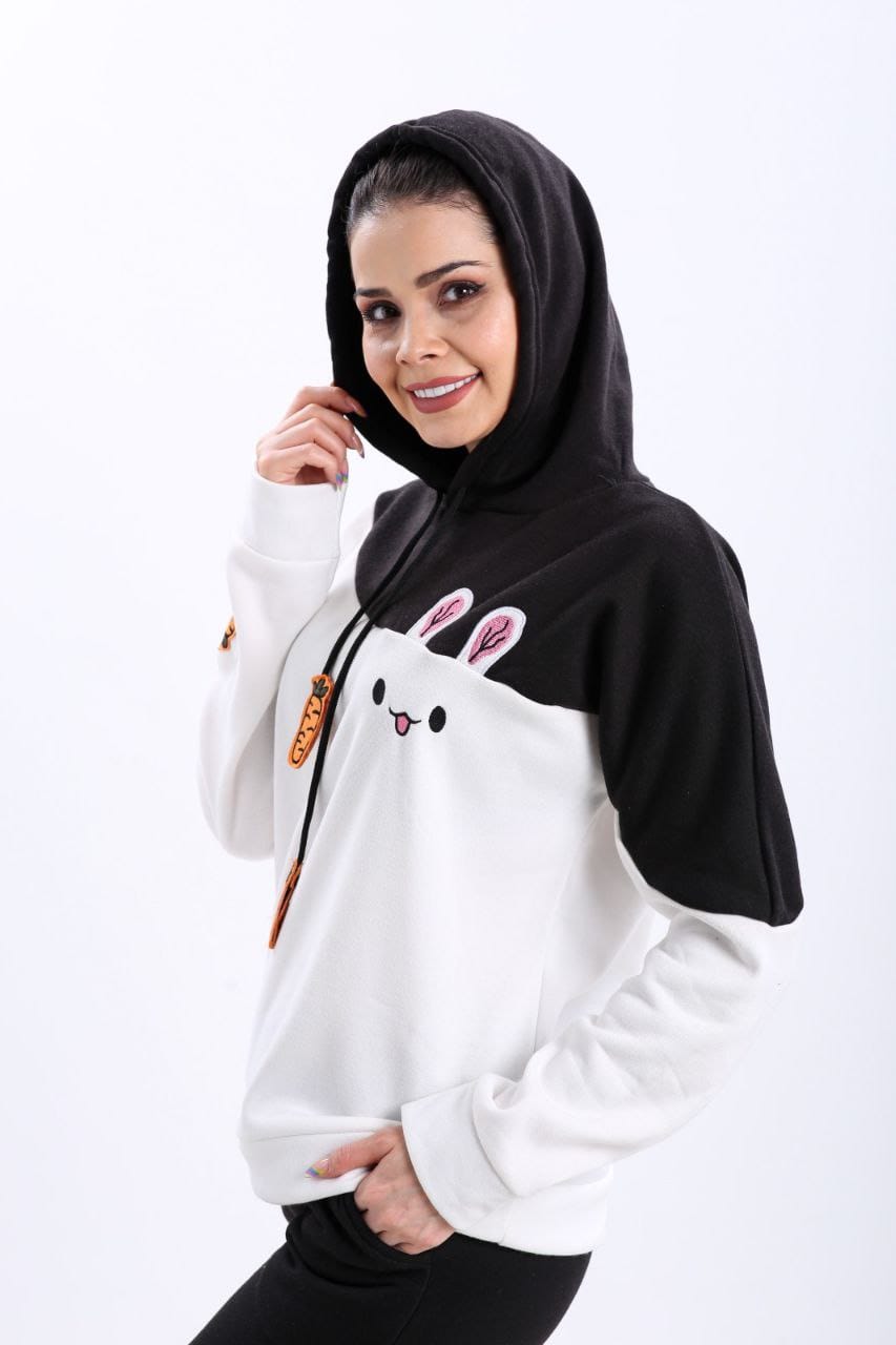 Turkish Funny Bunny Hoodie Women Fashion Sweatshirt - Black Turkish Funny Bunny Hoodie Women Fashion Sweatshirt - Black