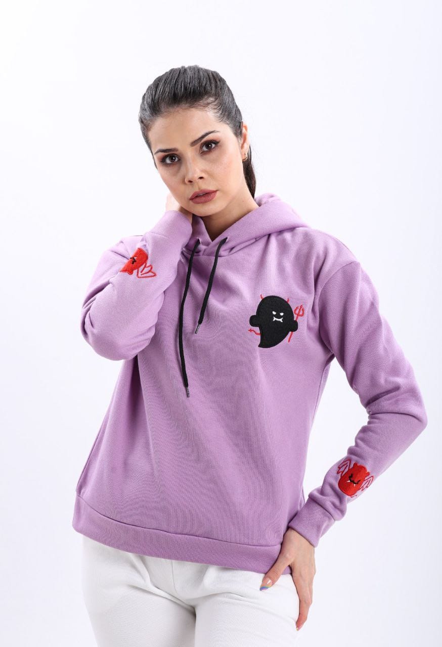 Turkish Kawaii Ghost Women's Hoodie Ears Pullover Sweatshirt - Violet Turkish Kawaii Ghost Women's Hoodie Ears Pullover Sweatshirt - Violet