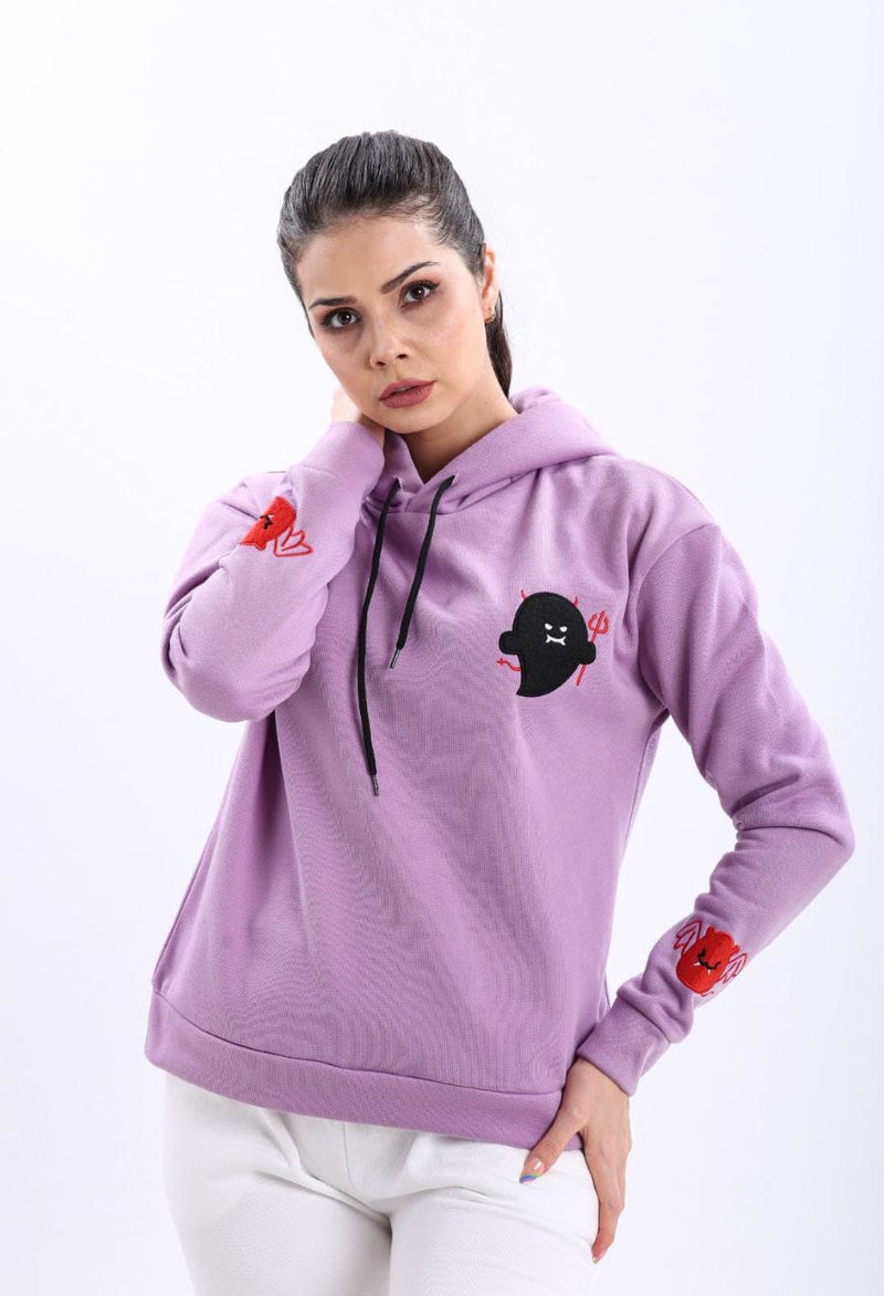 Turkish Kawaii Ghost Women's Hoodie Ears Pullover Sweatshirt - Violet - Tuzzut.com Qatar Online Shopping