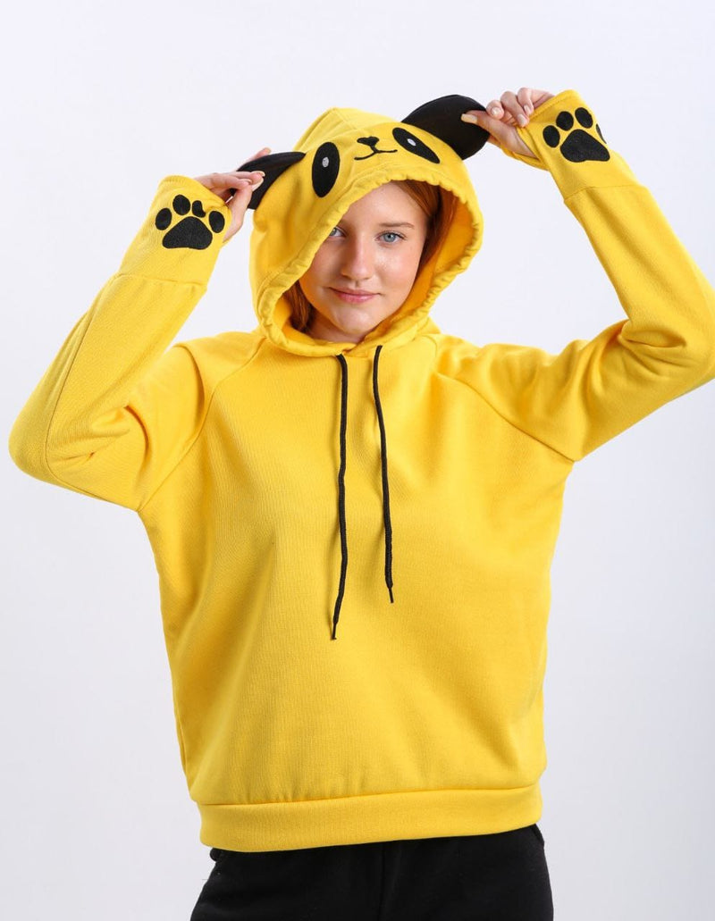 Turkish Cute Panda Hoodie Women Fashion Sweatshirt-Yellow - Tuzzut.com Qatar Online Shopping